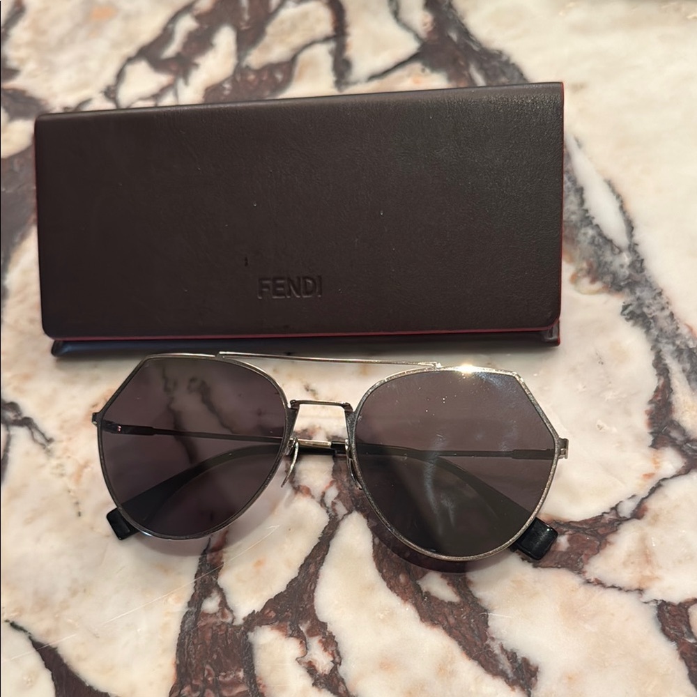 Fendi Silver Aviator Sunglasses with Double Bridge